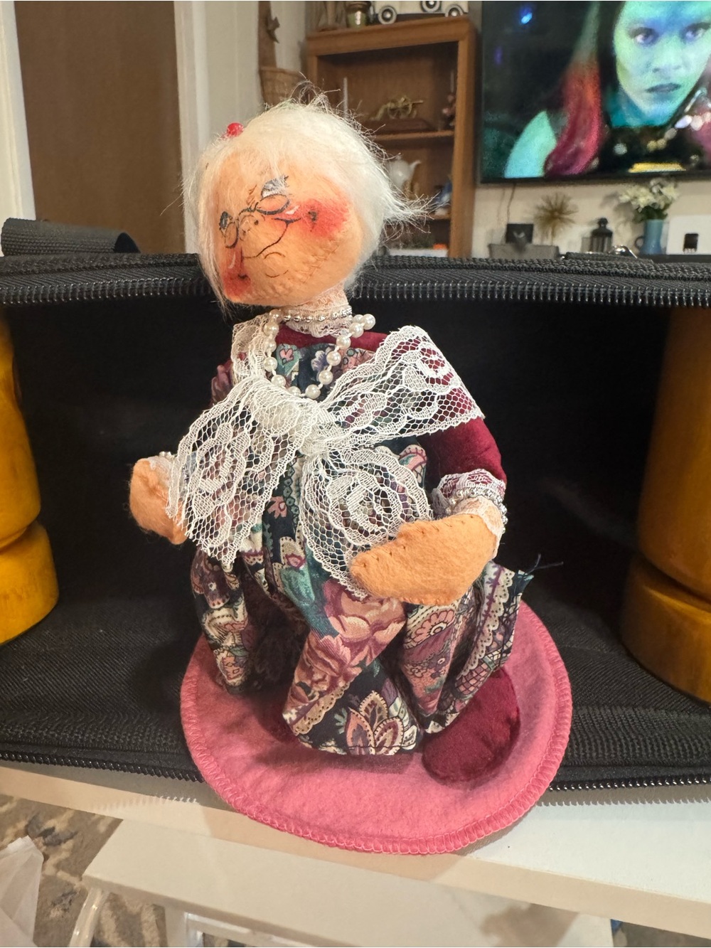 Vintage Annalee Pink and Burgundy Fabric Mrs. Claus Doll